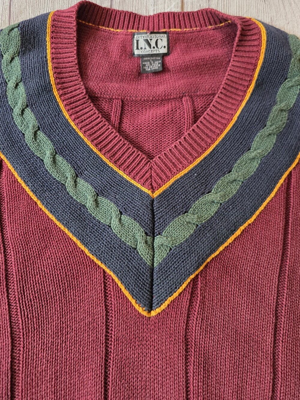 Vintage Men's Size Large International Concepts V-neck Sweater Academia Preppy - Picture 6 of 11